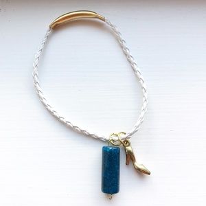 White leather blue bead & stiletto charm bracelet